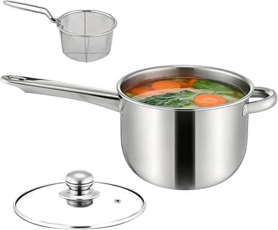 Aanrecht Friteuse - Mini Frituurpan RVS - Thuis Koken - Gecapsuleerde Onderbodem - 15D x 20B x 15H cm - Zilver