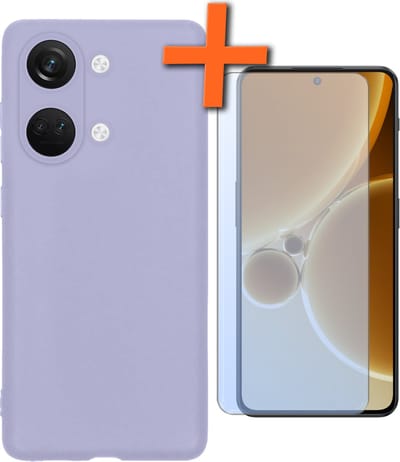 Hoes - Met Screenprotector - Geschikt voor OnePlus Nord 3 - Sterk & Shockproof - Back Cover - Siliconen Case - Telefoon Hoes - Lila