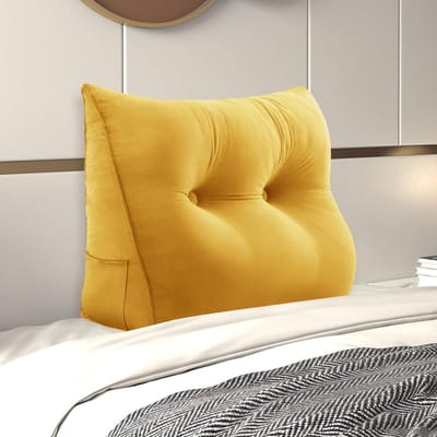 Wigkussen - Leeskussen rugsteun - Ontspannen lezen - Afneembare hoes - 80 cm breed - Geel