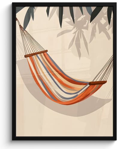 Poster in lijst - Fotolijst 50x70 cm - Posters - Hangmat - Kleurrijk - Bladeren - Schaduw - Posterlijst zwart - Decoratie - Wanddecoratie woonkamer - Muurdecoratie slaapkamer