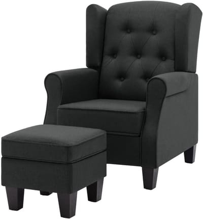Fauteuil met voetenbank - Comfortabele stoel - Ontspannen zitten - Houten frame - Niet gespecificeerd - Donkergrijs