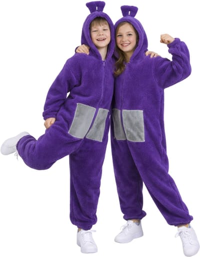 JOYAKIDS® Tele Onesie tinky Kinderen | Carnavalskleding Jongens & Meisjes | Verkleedkleren Meisje Jongen | Paars Verkleedkostuum Kids | Tubbie Kostuum Kind | Carnaval kleding | Verkleedkleding | Verkleed als | Groepskostuum | Maat 100