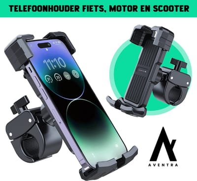 Aventra® Telefoonhouder Fiets - 360 Graden Rotatie - Gsm Houder Fiets Universeel - Fiets Telefoonhouder - Fietshouder Voor Smartphones - Geschikt voor iPhone & Android Smartphones - Accessoires Voor Fiets/Scooter/ Motor/Kinderwagen