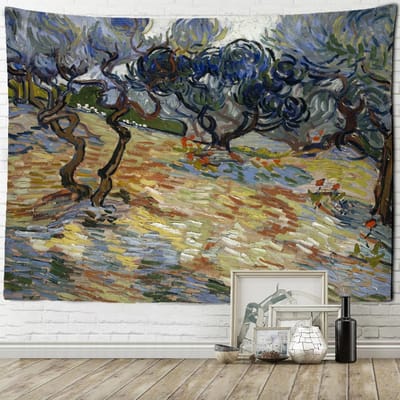 Rijstveld Oogst Olieverf Van Gogh Wandtapijt Muurhanger Boheemse Esthetiek Kamer Hippie Achtergrond Doek Decor 95x70cm black