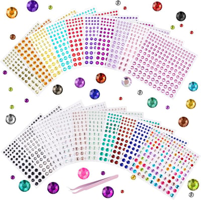 Zelfklevende Strass Edelsteen Stickers, 12 vellen 3300 Stuks Strass Gezichtsjuwelen, Face Gems Glitter, voor Wangen en Haar, Gezicht en Nagels, Rave Festival DIY Gezichtsstickers