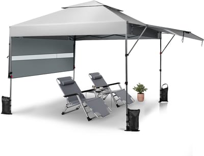 COSTWAY 3 x 3 m pop-up paviljoen met twee luifels, vouwpaviljoen met roltas, 4 zandzakken, uv-bescherming 50+, opvouwbare tuintent, feesttent, waterdicht, stabiel, winterbestendig