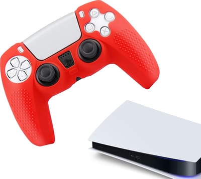 Gadgetpoint - Hoesjes & Skins voor PS5, PlayStation 5 - Performance Gaming Case - Soft Grip Covers - Anti-Slip Controller Accessoires - Grip Rood