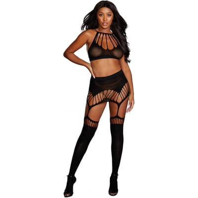 Dreamgirl (All) Set met Naadloze Bralette en Kousenband - One Size black O/S