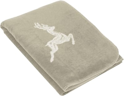 Knuffeldoekje 150x200 cm - Pluizig en zacht omkeerbaar deken - Trendy hertenbont in taupe - Oeko Tex gecertificeerd