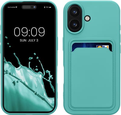 kwmobile telefoonhoesje geschikt voor Apple iPhone 16 - Hoesje met pasjeshouder - TPU case in mintgroen