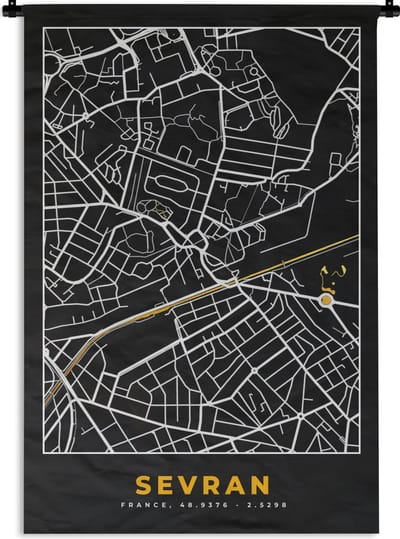 Wandkleed - Wanddoek - Stadskaart - Frankrijk - Plattegrond - Kaart - Sevran - 120x180 cm - Wandtapijt