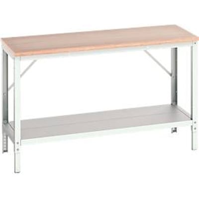 Bott verso werkbank, multiplexplaat, met legbord, B 1500 x D 600 x H 780 - 930 mm, RAL 7035 lichtgrijs
