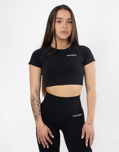 Eternity Short Sleeve Crop Top | CAPO FINALE - T-shirt crop top | S | Kleur Black | Sportkleding | Activewear | Gymkleding | Fitnesskleding | Sportoutfit | Fitness | Hardlopen | Crossfit | Yoga | Pilates | Krachttraining