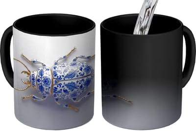 Magische Mok - Foto op Warmte Mokken - Koffiemok - Kever - Delfts - Blauw - Goud - Magic Mok - Beker - 350 ML - Theemok