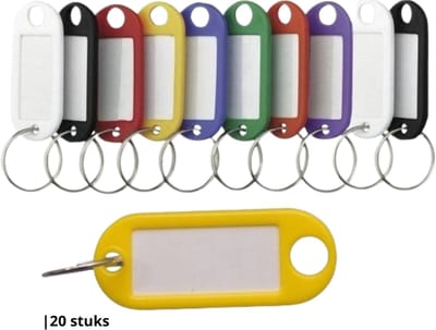 Knaak Sleutellabels met Etiket - 20 Stuks - Gekleurd - Inclusief Sleutelring - Schrijfbaar