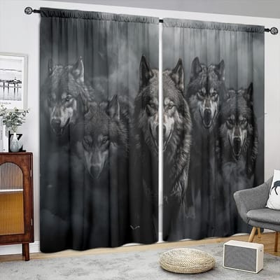 Gedrukt Gordijn met Wolvenroedel voor Huisdecoratie - Gordijn met Tunnel voor Slaapkamer, Keuken, Woonkamer 52.5cmX116cm X 2pcs gray