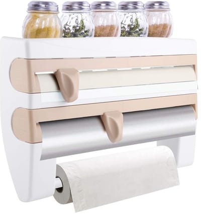 Dailygoods- Keukenrolhouder met Plank - Foliesnijder - Opbergruimte - Aluminiumfolie - Vershoudfolie - Topkwaliteit materialen - Keukenaccessoire