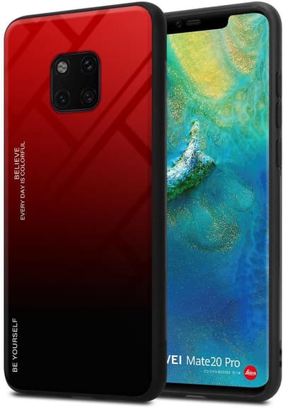 Cadorabo Hoesje geschikt voor Huawei MATE 20 PRO in ROOD - ZWART - Tweekleurige beschermhoes van TPU-silicone Case Cover en achterzijde van gehard glas