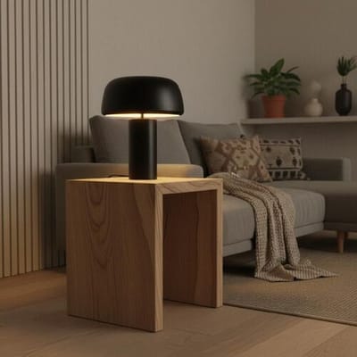 LUSENZ Voryn - Zwarte Tafellamp Industrieel 40 cm - Dressoir lamp - E27 fitting - Mat zwart gecoat Metaal - Met aan/uit-schakelaar
