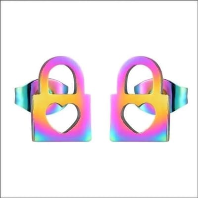 Aramat Jewels | Oorbellen | Vrolijke Stalen Slotjes Oorbellen | Regenboogkleur-10mm | |8mm | Staal | Kinderen, Volwassenen | Verkleurd niet