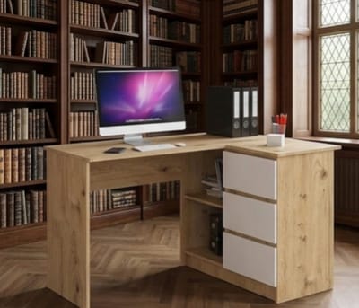 Hoekbureau L-vorm 124x77x48 cm Eiken - 124x77x48 cm - Wit - Medahomestore