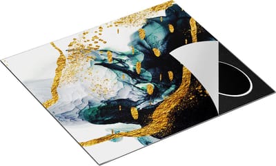 Chefcare Inductie Beschermer Abstracte Kunst - Zwart Wit met Gouden Strepen - 60x50 cm - Afdekplaat Inductie - Kookplaat Beschermer - Inductie Mat