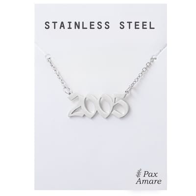 Jaartal 2005 Ketting Zilverkleurig - Stainless Steel - Sieraad op Cadeau Kaartje - Jaar Hanger - Pax Amare