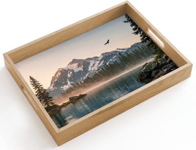 Dienblad hout 40x30 cm - Schootdienblad - Bergen - Water - Bomen - Borrelplank rechthoek - Plateau dienbladen