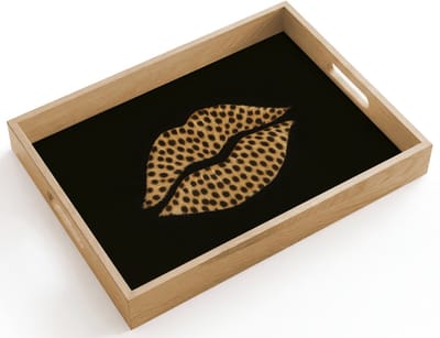 Dienblad hout 40x30 cm - Schootdienblad - lip - Zwart - Panterprint - Borrelplank rechthoek - Plateau dienbladen