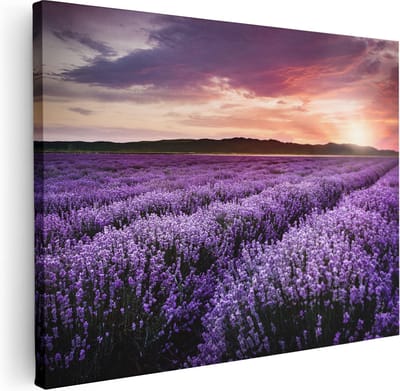 Artaza Canvas Schilderij Lavendel - 40x30 cm - Klein - Wanddecoratie Bloemenveld - Muurdecoratie Natuur - Kamer Accessoires