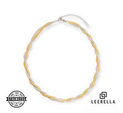 Leerella Tweekeer Gevlochten Slang Ketting – Luxe Roestvrijstalen Ketting in Bicolor – Verstelbaar & Waterproof 40+5 cm