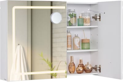 VASAGLE - Badkamer Kastje - Badkast met Spiegel en LED - Ingebouwde Stopcontacten - Ontwasemingsfunctie