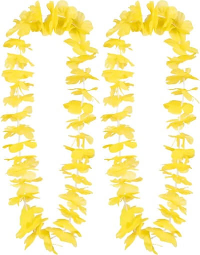 Boland Hawaii krans/slinger - 2x - Tropische kleuren geel - Bloemen hals slingers