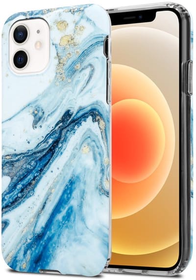 Cadorabo Hoesje geschikt voor Apple iPhone 12 PRO MAX in Wit Blauw Marmer No. 24 - Beschermhoes gemaakt van TPU siliconen Case Cover met mozaïek motief