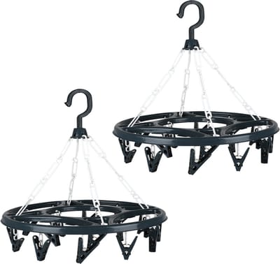 Urban Living Wasgoed droogcarrousel/droogmolen - 2x - 18 clips/knijpers - antraciet - kunststof - 32 cm