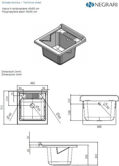 Vochtbestendige en zuurbestendige Wastafel voor Binnen en Buiten - 45 x 50 x 85 cm - Wit
