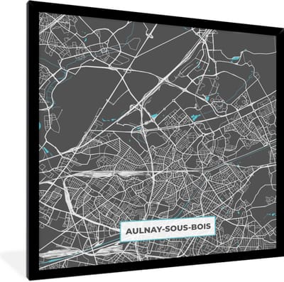 Fotolijst incl. Poster - Plattegrond - Stadskaart - Kaart - Frankrijk - Aulnay-sous-Bois - 40x40 cm - Posterlijst