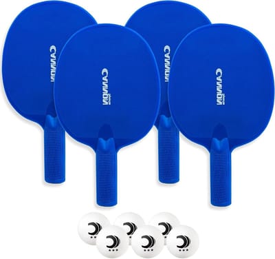 Tafeltennis Set - Pingpong Rackets - Recreatief Spel - Onbreekbare Constructie - 4 Spelers - Blauw Met Ballen