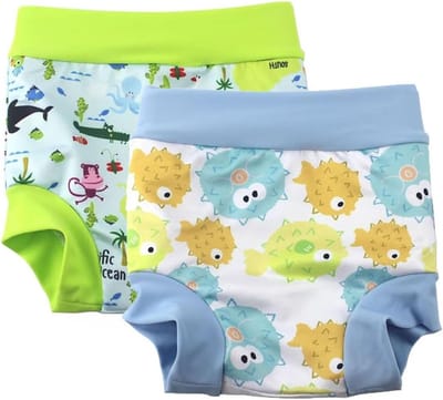 Wasbare Zwembroek Baby en Peuter met Hoge Taille voor Buikbescherming - Lichtblauw