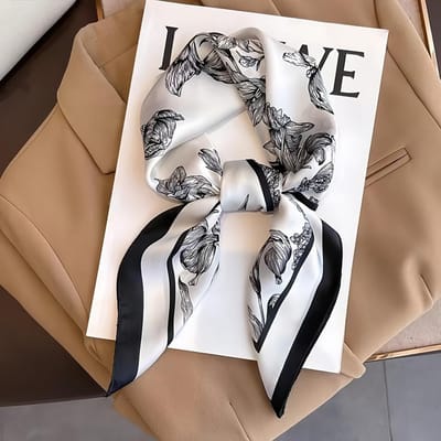 27  Zwart Wit Stippen Vierkante Sjaal Elegante Stijl Dunne Zijdezachte Nek Sjaal Casual Decoratieve Haarband Voor Vrouwen 70X70CM black