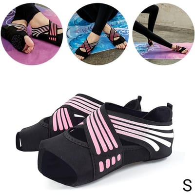 Chaussettes de Yoga Femme Cinq Doigts Chaussures de Pilates Fitness Bandes Croisées Antidérapantes Intérieur Chaussettes de Yoga rose
