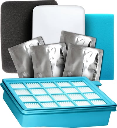 Dparts 4-delig hepa filter en geurzakjes geschikt voor Philips stofzuiger - 1 filterset en 4 zakjes geurkorrels - PowerPro Active en PowerPro Compact zakloze stofzuigers - Stofzuigerfilter allergiefilter - 432200493803 - FC8058 - FC8058/01