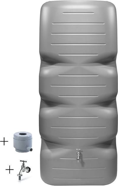 Graf regenton Cubus 1000 L grijs-met kraantje -met vulautomaat voor ronde regenpijp