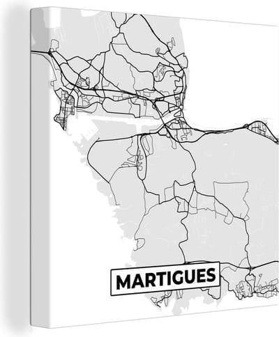 Canvas Schilderij Kaart – Stadskaart – Frankrijk - Martigues - Plattegrond - 20x20 cm - Wanddecoratie