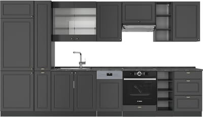 Vicco Fame-Line Complete keukeneenheid – 355 cm zonder werkblad Anthrazit-Gold Landhaus