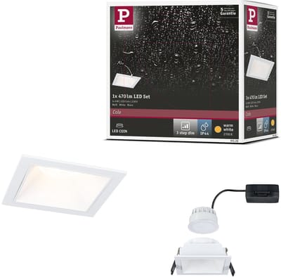 LED-inbouwlamp 3-Step-Dim Cole Coin Set van 1 IP44 hoekig 88x88 mm Coin 6W 470lm 230V dimbaar 2700K Wit