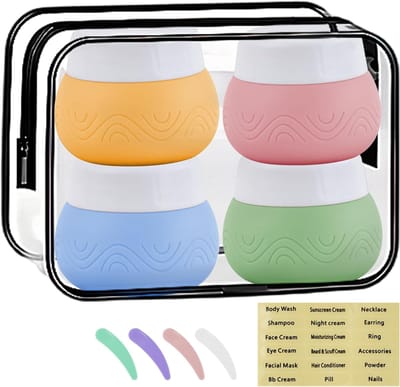 Famanu – Reispotten voor siliconen 30 ml - lekvrije containers - navulbare knijpbare shampoo- en conditionerflessen - 4-pack draagbare reispot - crèmepotje siliconen (kleur)