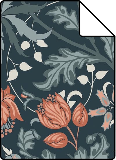 Proefstaal ESTAhome behang vintage bloemen in art nouveau stijl donkerblauw en terracotta - 26.5 x 21 cm - 131182-S