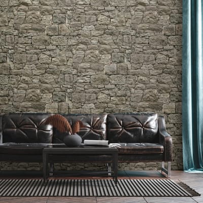 Fotobehang Profhome 393171-GU vliesbehang hardvinyl warmdruk in reliëf glad in steen look mat grijs beige 1,59 m x 2,8 m
