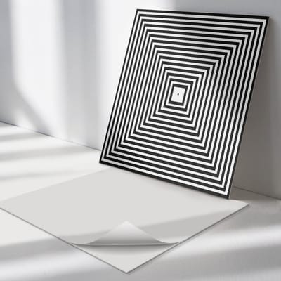 Wallfluent Vinyl Tegels - Concentrische Lijnen in Vierkanten Zelfklevende Vinyl Tegels - 30 cm x 30 cm - Zwart Vinyl Tegels - Set van 9 - Vierkant PVC Tegels - Abstractie Plaktegels - Vinyl Wandtegels - Plaktegels Keuken en Badkamer